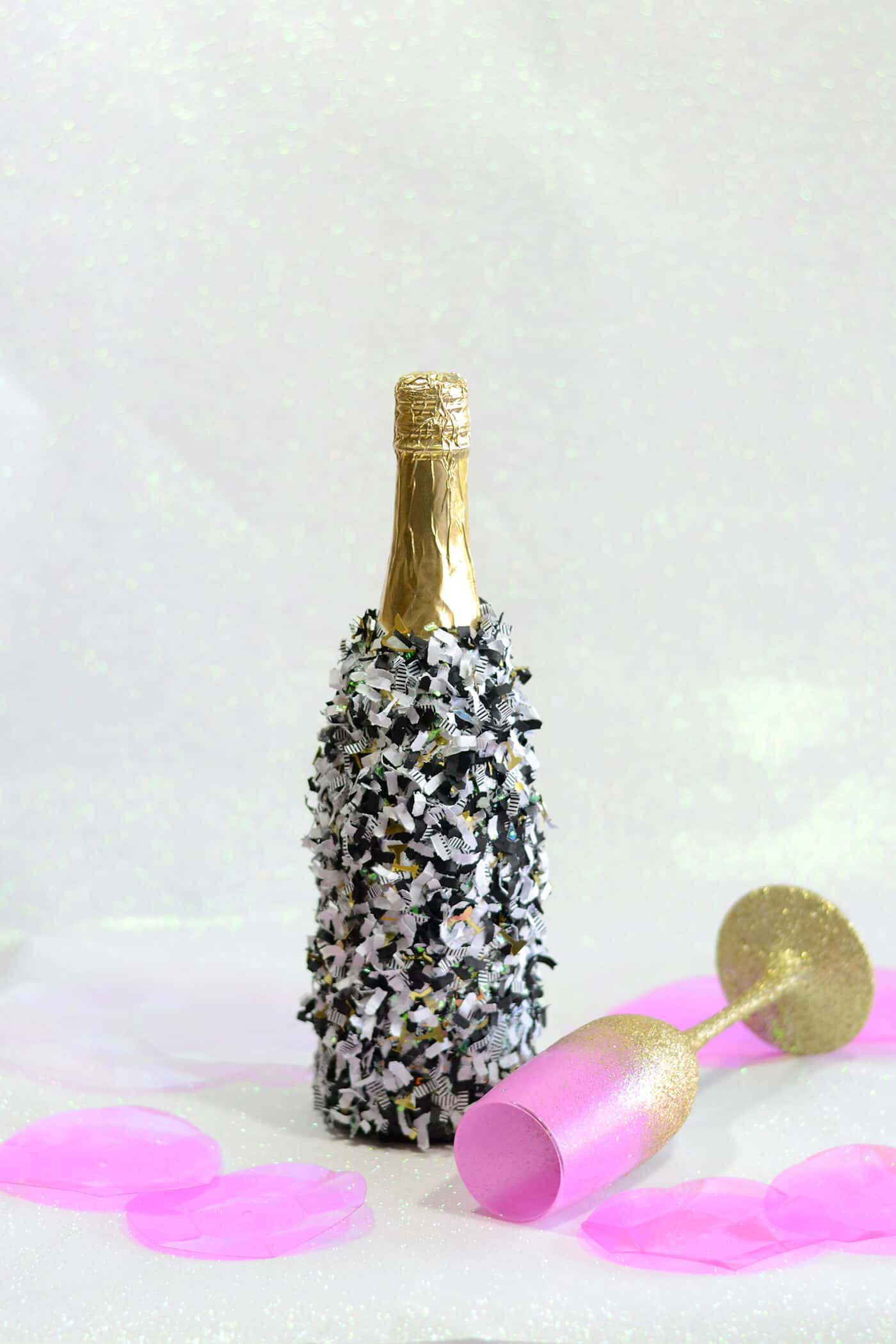 Champagne bottle decoration with confetti