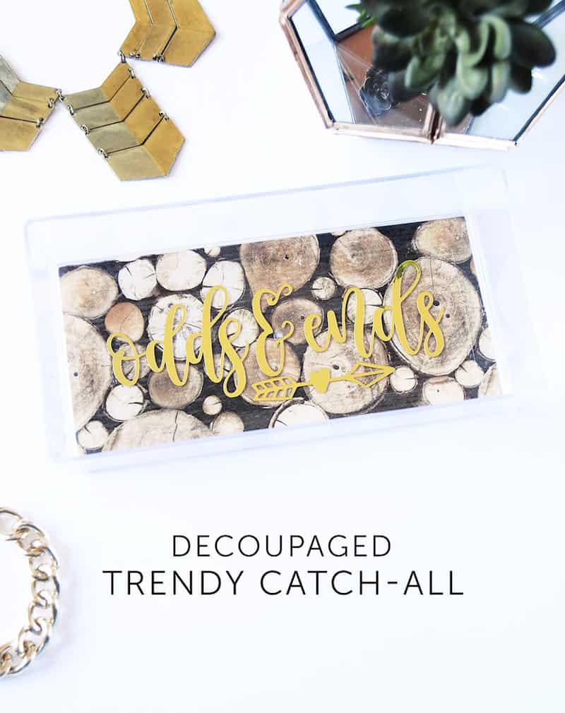 Turn a dollar store store find into a trendy acrylic catchall tray with the help of Mod Podge! This organizing project is perfect for beginners. 