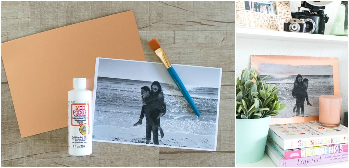 DIY copper metal photo transfer art Mod Podge Rocks
