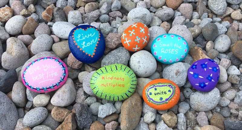 Kindness Rocks on a bed of rocks