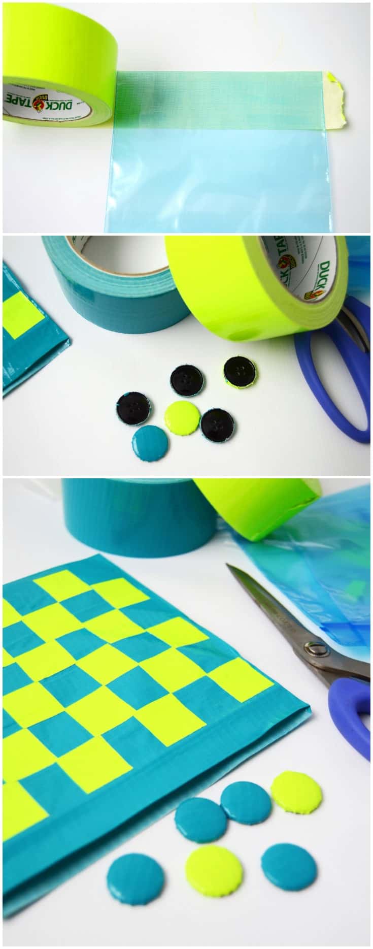 This travel DIY checkers game is so easy to make with Duck Tape! You probably already have the supplies in your home. Kids will love it!