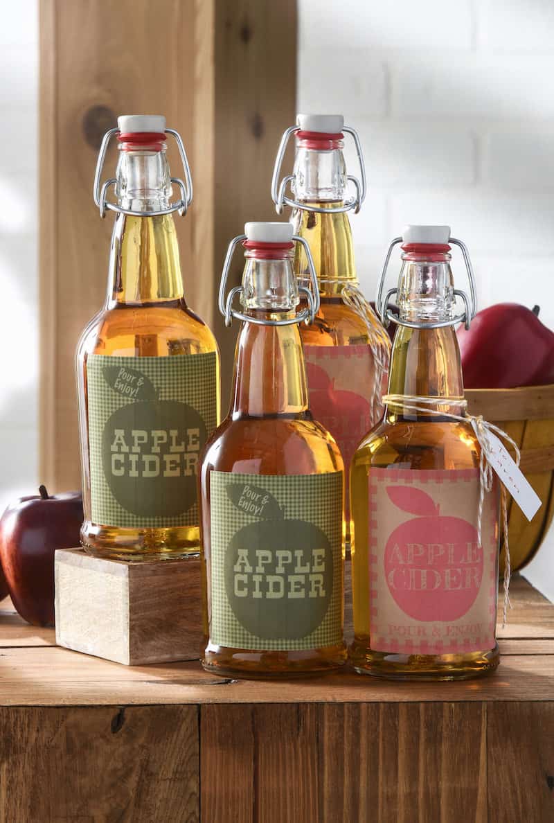 Fall apple cider gifts with free printable bottle labels