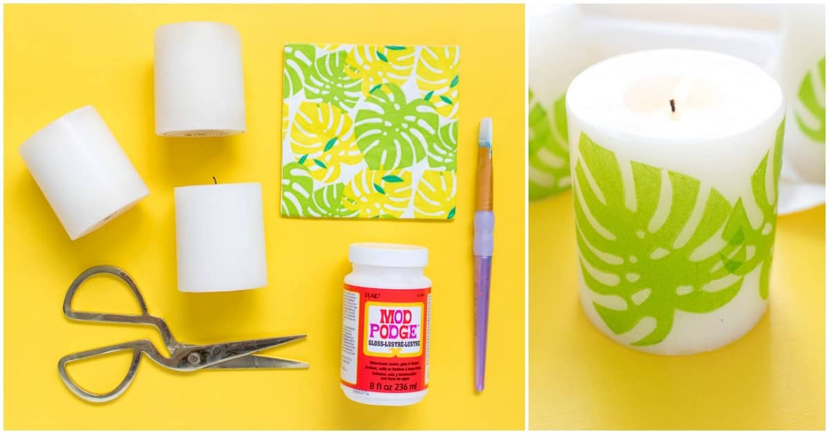 DIY tropical napkin decoupage candles Mod Podge Rocks