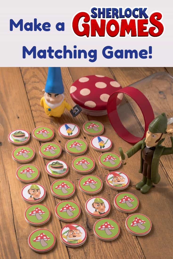 Make a Sherlock Gnomes matching game with the family! Click to learn how and get a free printable. This fun movie is in theaters March 23! #SherlockGnomes