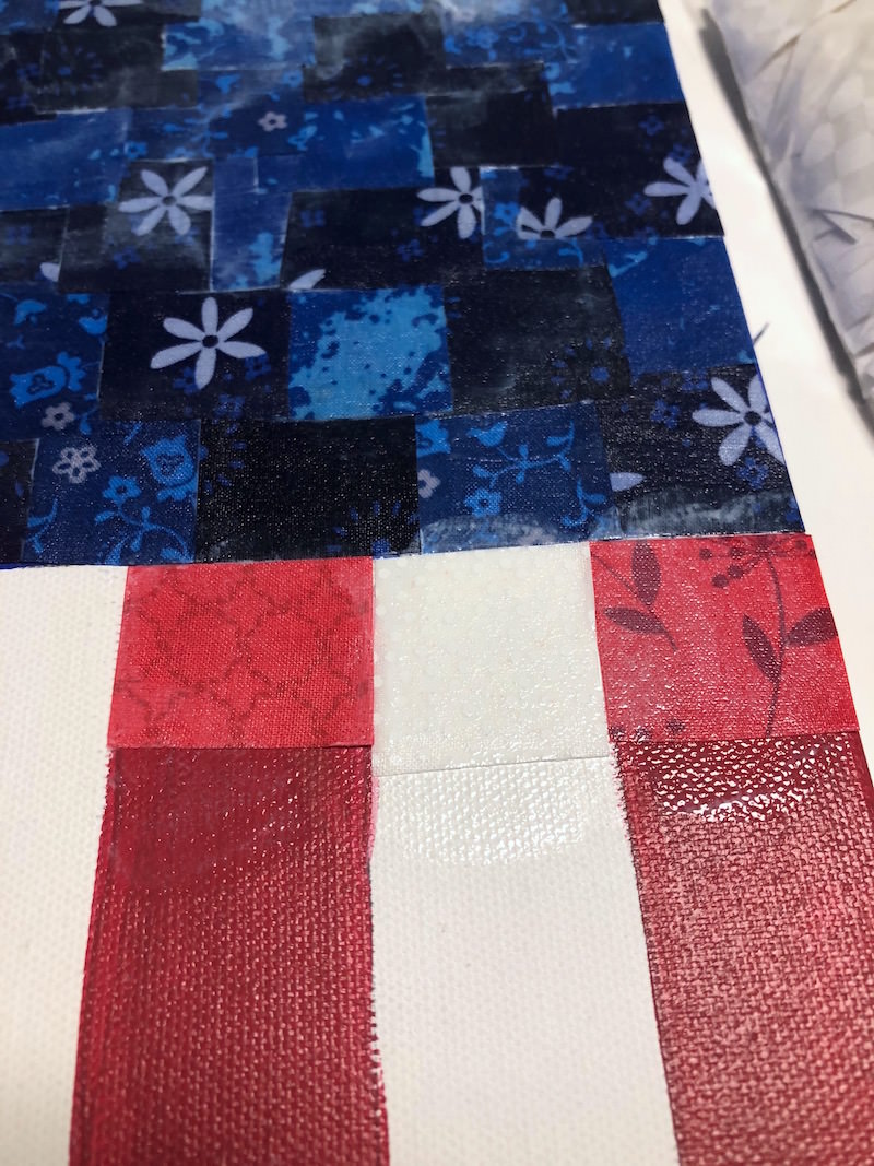Adding red and white fabric squares
