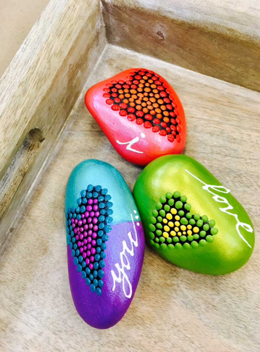Heart Rocks with dimensional and color shift paint