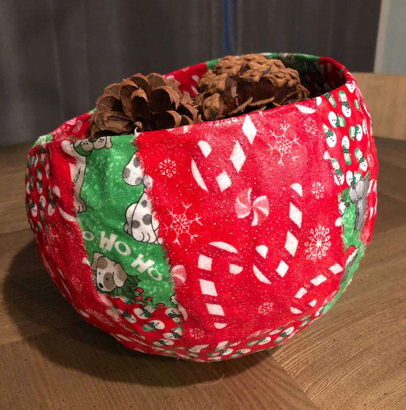 DIY Christmas centerpiece using a fabric bowl