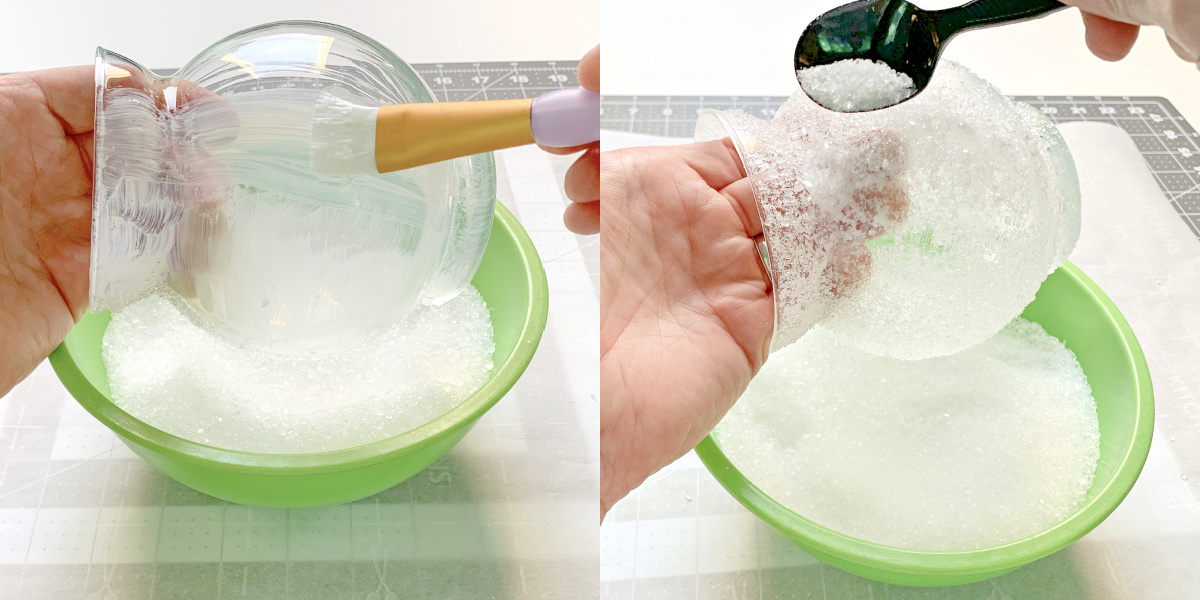 Sprinkling epsom salt on a glass votive