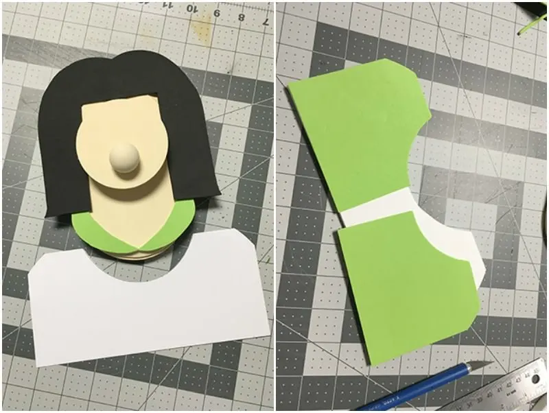 Cutting green craft foam using a pattern