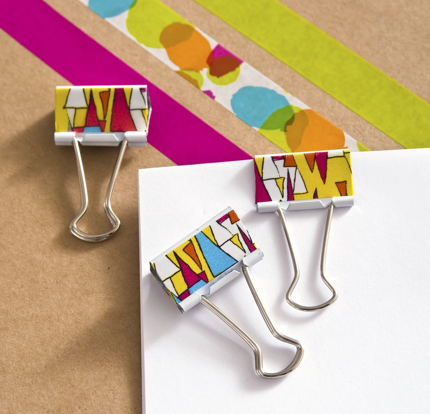 Washi tape decorated binder clips