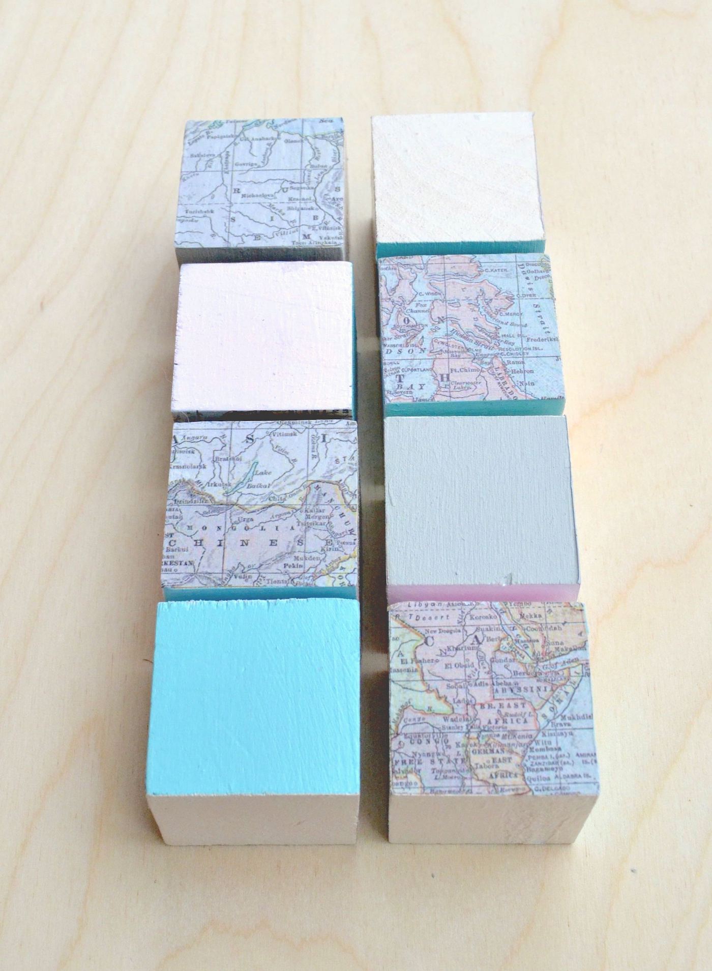 Learn how to Mod Podge blocks with maps