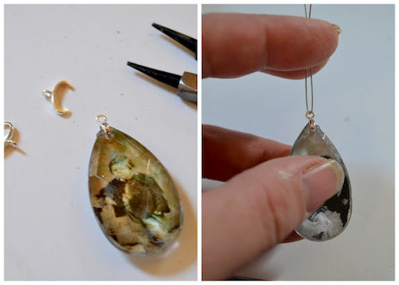 Pinching a jewelry bail into place at the end of the pendant