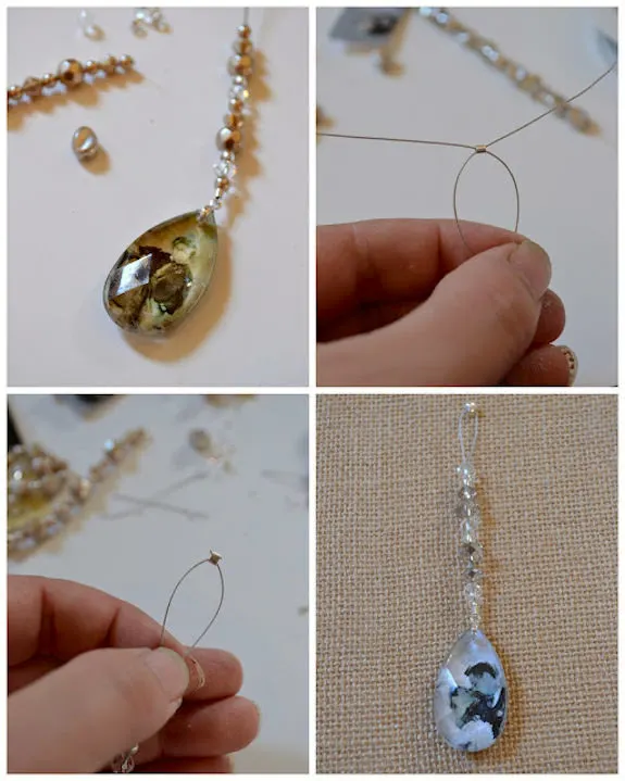Attaching beads to the crystal pendant using jewelry wire