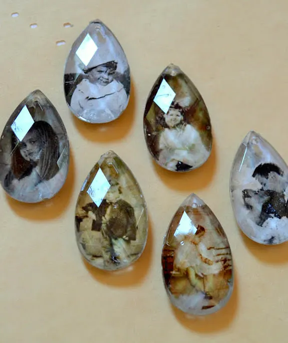 Crystals with photos glued to the back