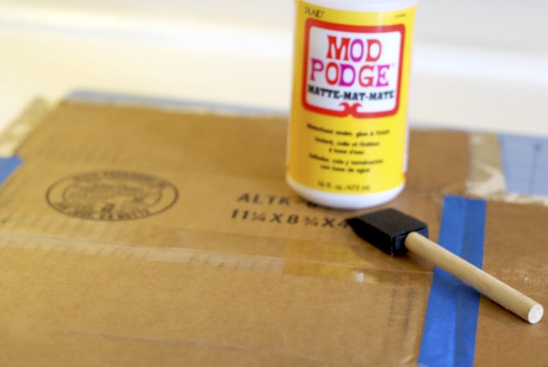 Cardboard-box-Mod-Podge-and-a-foam-brush