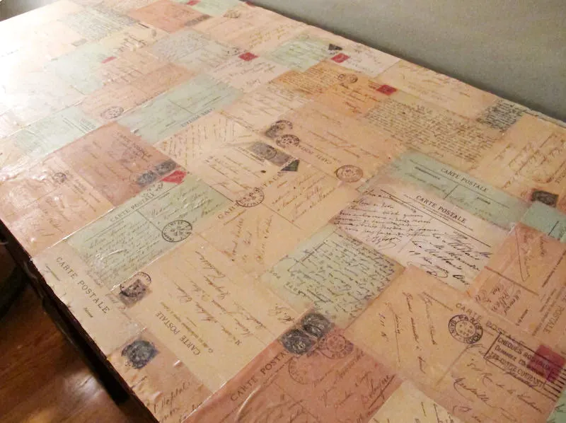 Top of a decoupage desk