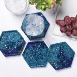 Blue glitter resin coasters
