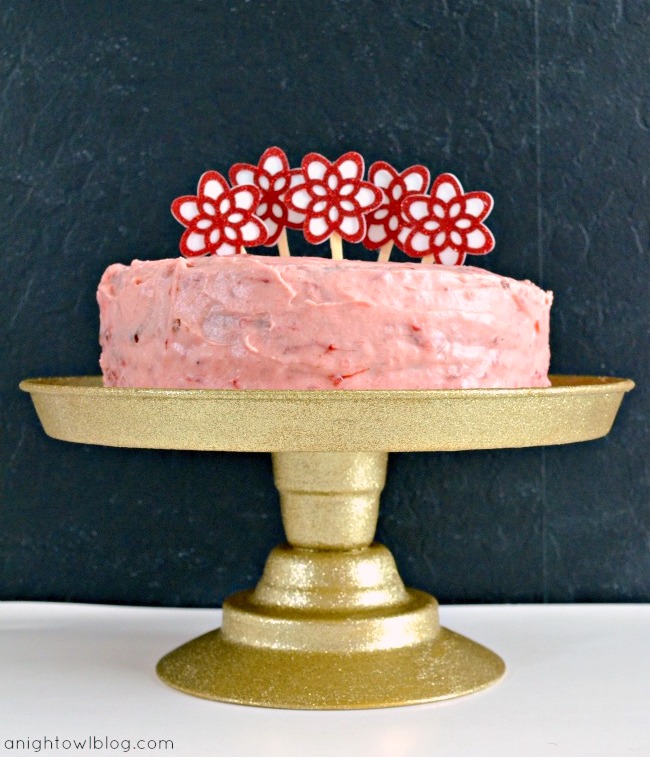 DIY Glitter Cake Plate and Flower Toppers