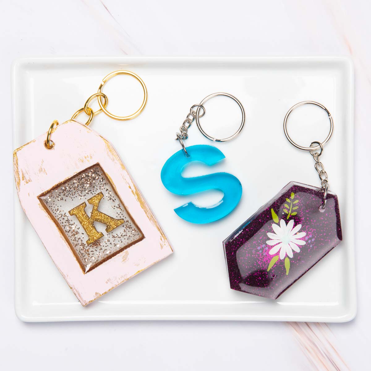 DIY resin keychains in various colors