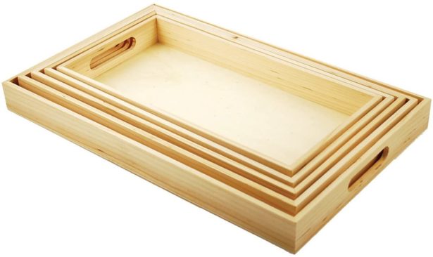 set of unfinished wood trays