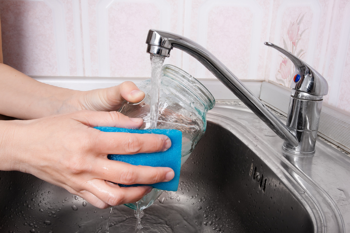 washing a mason jar