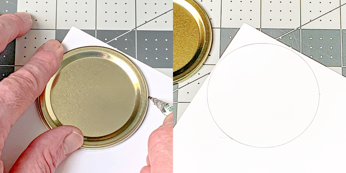 Tracing a mason jar lid on paper with a pencil