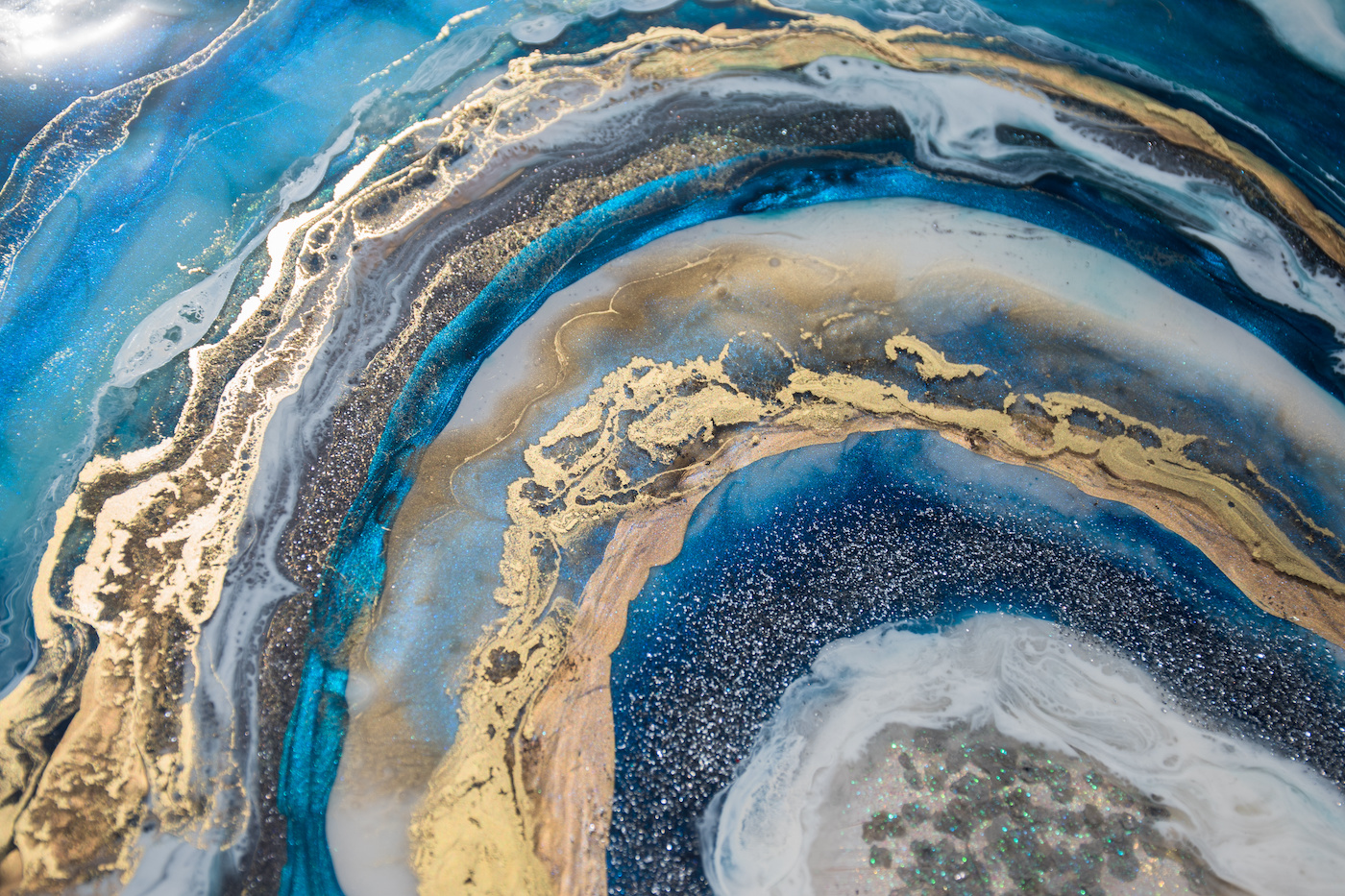 Blue resin geode abstract art