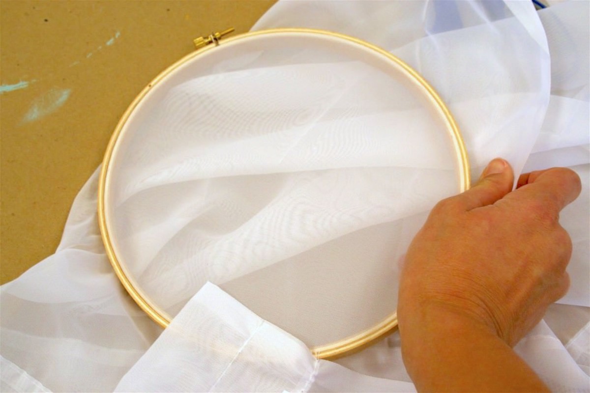 Pull a screen across an embroidery hoop