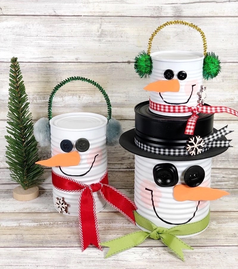 DIY Recycled Christmas Decorations Mod Podge Rocks   How To Make Recycled Tin Can Snowmen For Christmas 