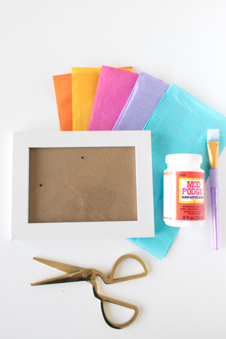 Colorful Geometric Frame Using Tissue Paper Mod Podge Rocks