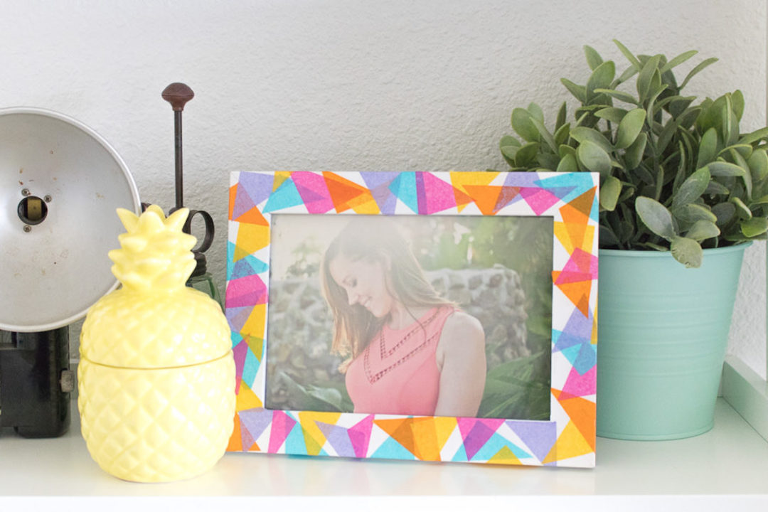 Colorful Geometric Frame Using Tissue Paper Mod Podge Rocks