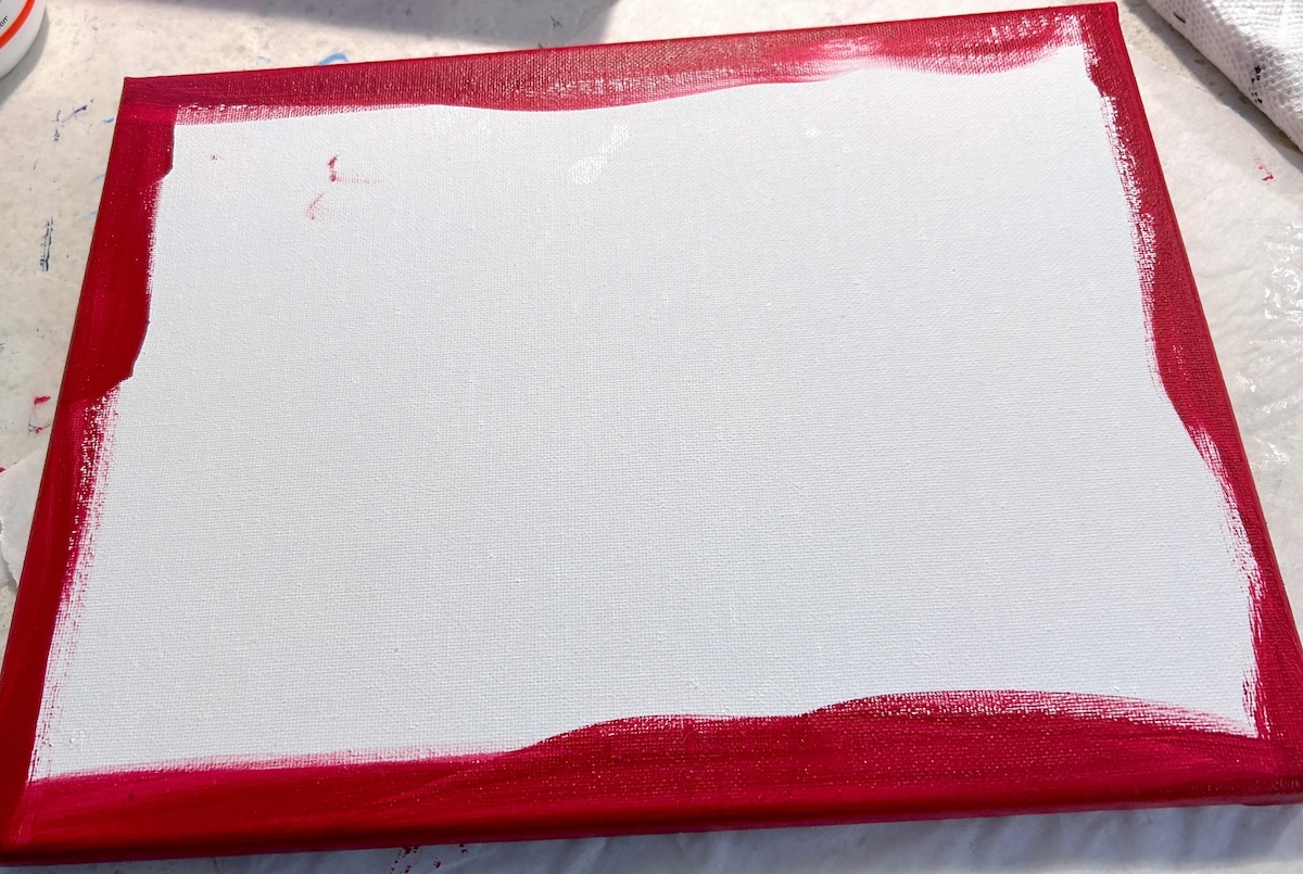 edges of a canvas painted red