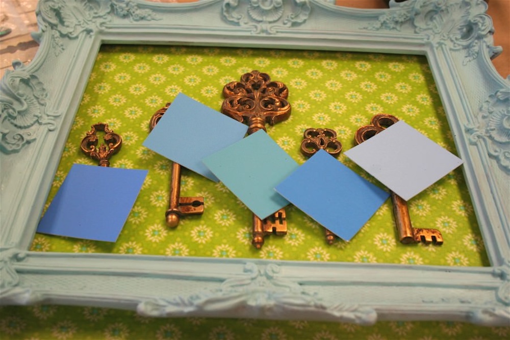 Paint chips on top of the keys to decide colors